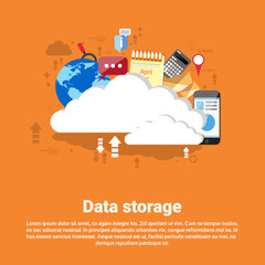 Cloud Computing Database Storage Services Web Technology Banner Flat Vector Illustration