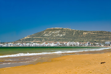 ocean beach in agadir, morocco - obrazy, fototapety, plakaty