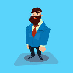 Bearded Business Man Cartoon Character Businessman Full Length Flat Vector Illustration