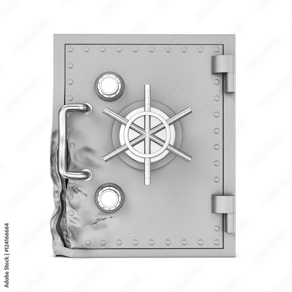 Poster rendering of broken safe box isolated on white background