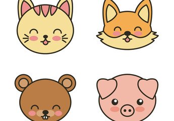 6 Large Cute Flat Wild Animal Face Icons