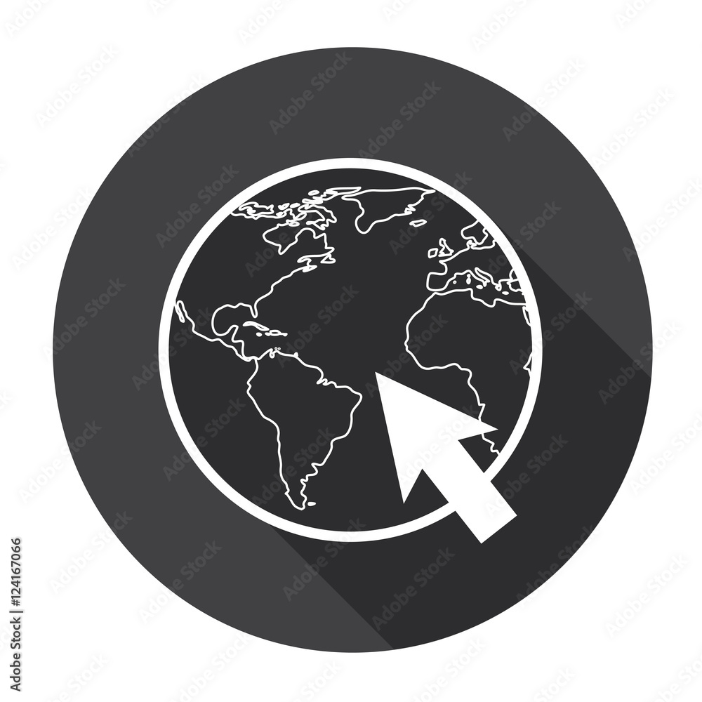 Poster earth planet globe arrow computer icon search flat vector illustration