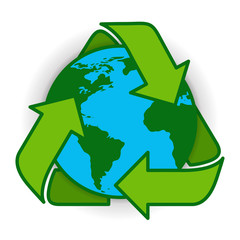 Recycle Earth Globe Symbol Green Logo Web Icon Flat Vector Illustration