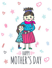 Happy Mother's day card with mum and daughter