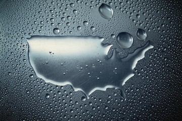 Water Droplets Creating A Map Of The Usa; Studio