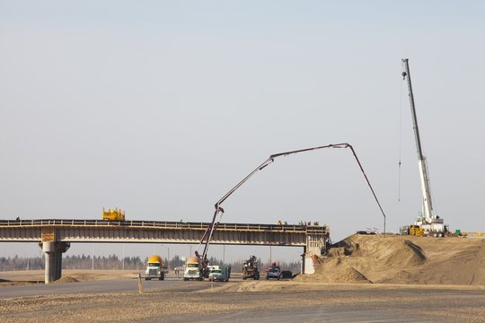Bridge Construction On A Roadway; Edmonton, Alberta, Canada
