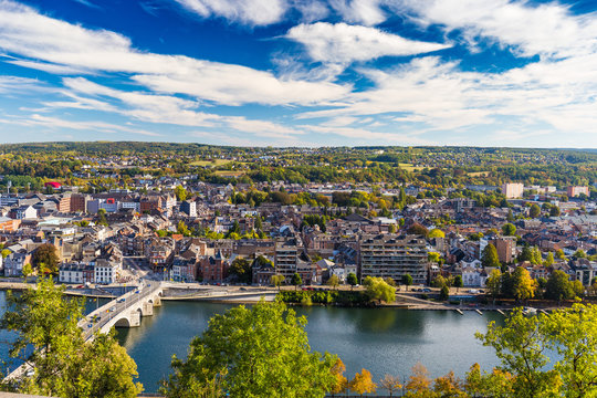 Aerial view of city Namur and Meuse river, Belgium