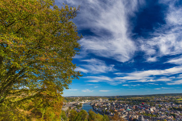 Aerial view of city Namur and Meuse river, Belgium
