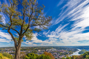 Aerial view of city Namur and Meuse river, Belgium