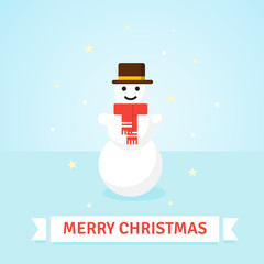 Christmas Snowman in red scarf and hat - vector illustration.