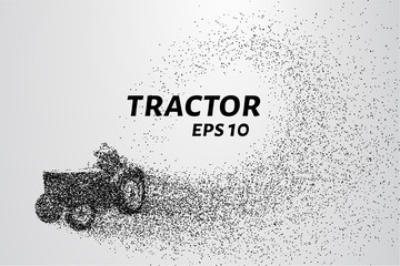 Tractor of the particles. Tractor plowing the land. The man behind the wheel of a tractor consists of points. Vector illustration