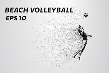 Beach volleyball of the particles. Volleyball player jumps higher. Volleyball consists of small circles. Vector illustration
