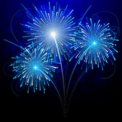 three amazing blue fireworks, vector
