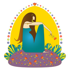 illustration of a pregnant woman holding a tulip in her hand, vector