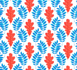 Seamless pattern with autumn oak, rowan foliage. Creative vector illustration