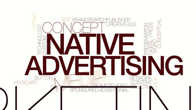 Native advertising animated word cloud. Kinetic typography..