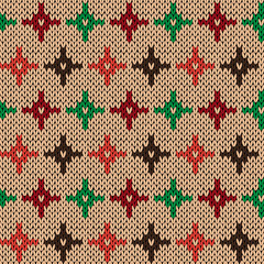 Seamless knitting pattern with color crosses over beige