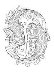Koi carp coloring book for adults vector