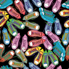 Materiał do szycia illustration of Sport shoes seamless pattern, wrapping paper, wa