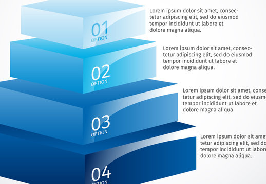 4 3D Stacked Glossy Gradient Rectangle Sections Infographic