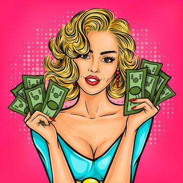 Vector Pop Art Girl With Cash
