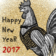 New Year greeting card with Rooster. © Aleksa Mikhailechko