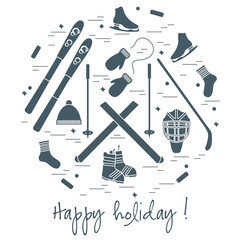 Obraz premium Vector illustration of different elements of sports equipment an