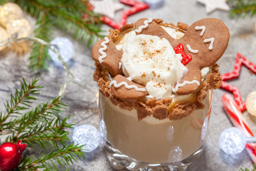 Drunken Gingerbread man in a Christmas cocktail
