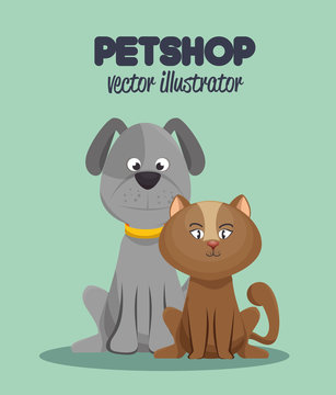 veterinary pet shop cat and dog graphic vector illustration eps 10