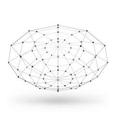 Abstract wireframe polygonal geometric element with connected lines and dots. Vector Illustration on white background with shade