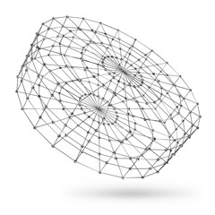 Obraz premium Szkielet wielokątny element geometryczny. Cylinder z połączonymi liniami i kropkami. Ilustracja wektorowa na białym tle z cieniem