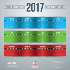 Calendar for 2017 year. Vector design stationery template. Week starts Monday. Vector illustration