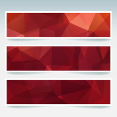 Fototapeta premium Vector red banners set with polygonal abstract triangles. Abstract polygonal low poly banners