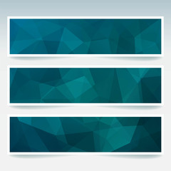 Set of blue banner templates with abstract background. Modern vector banners with polygonal background
