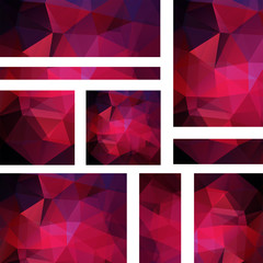 Abstract dark pink banner with business design templates. Set of Banners with polygonal mosaic backgrounds. Geometric triangular vector illustration.