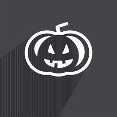 Vector. Halloween pumpkin icon / holidays / vegetables. Flat design with long shadow and space for your text. Illustration.