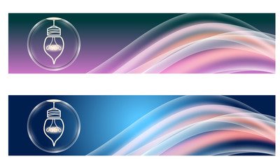 Set of two banners with colored rainbow and  bulb symbol