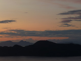 Sunset over Ardnamurchan Peninsula, Scotland with Rum and Eigg in the far distance. Photo taken from Gelngorm estate, Mull.