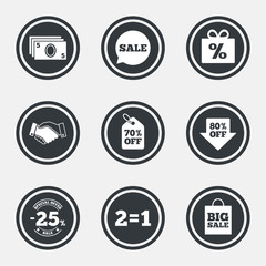 Sale discounts icon. Shopping, deal signs.