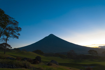 Fototapeta premium Sand bunkers at the beautiful golf, volcano Guatemala