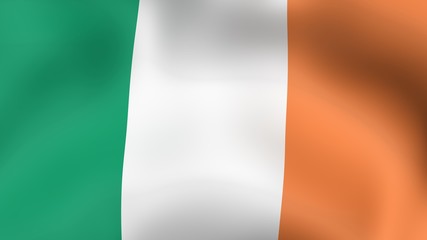 Flag of Ireland, fluttering in the wind. 3D rendering.
