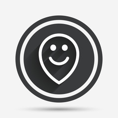 Happy face map pointer symbol. Smile icon.