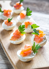Salmon cream cheese deviled eggs