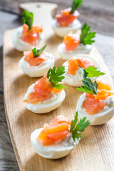 Salmon cream cheese deviled eggs