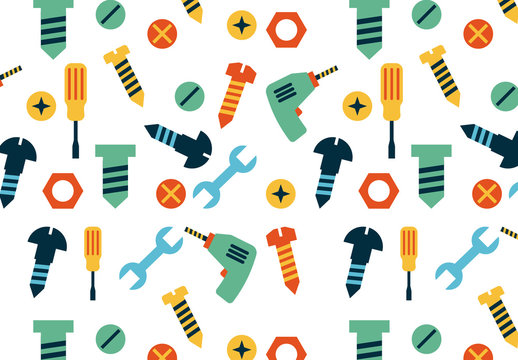 Colorful Flat Construction and Tools Pattern Set