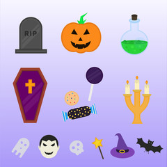 Creative flat halloween icons set vector design