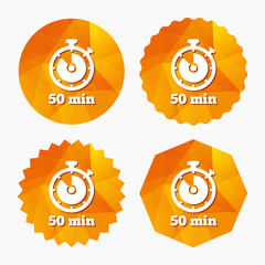 Timer sign icon. 50 minutes stopwatch symbol.