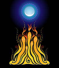 vector illustration of the fiery serpents and the moon