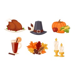 Thanksgiving icons vector set