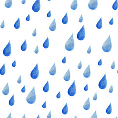 Watercolor seamless pattern with rain drops isolated on white